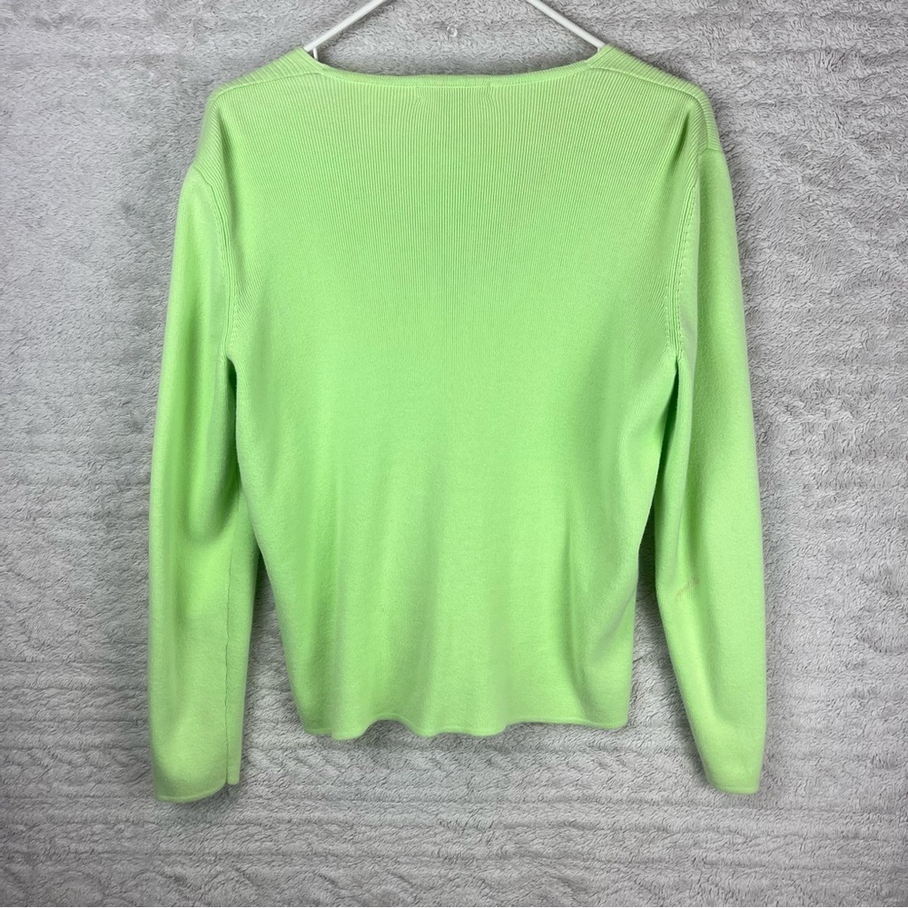 Lime Green Sweater Cardigan Twinset Sz Medium Goodclothes - Picture 12 of 15